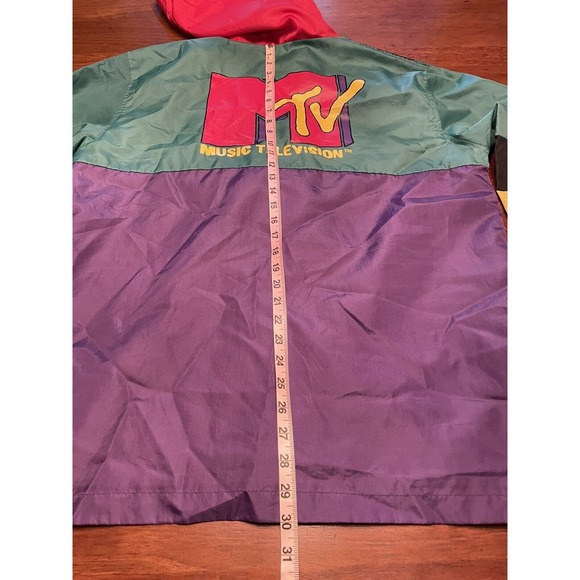 large MTV retro style rain jacket hooded multicolor - Picture 8 of 10